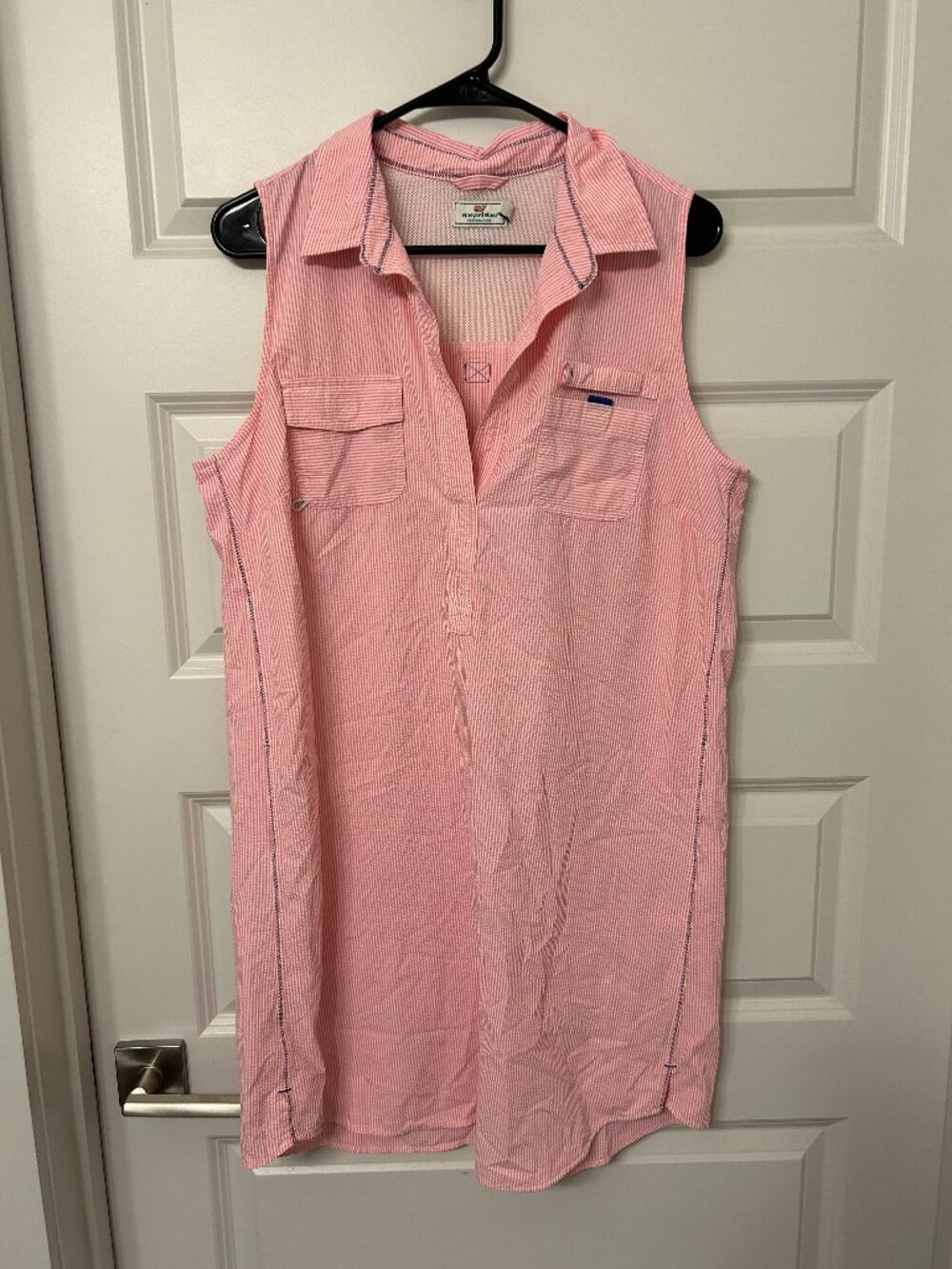 Vineyard Vines Pink White Seersucker Performance Golf Shirt Dress Size 10 Active